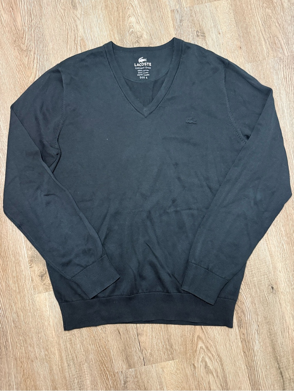 Lacoste Men's Black Logo Cotton V-Neck Sweater Size M